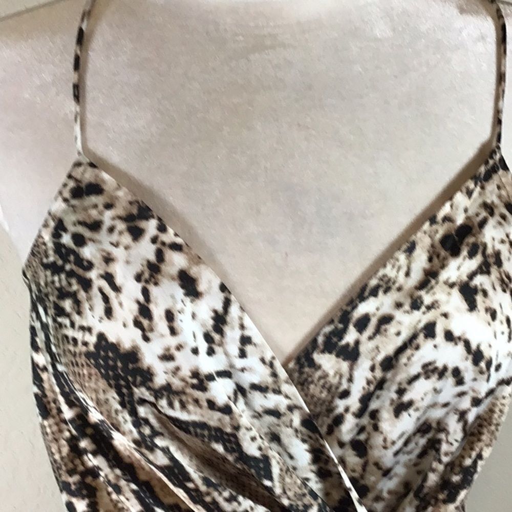 Pink Lily Top Brown Snakeskin Print Blouse V-Neck Spaghetti Whimsey Goth Large - Picture 3 of 13